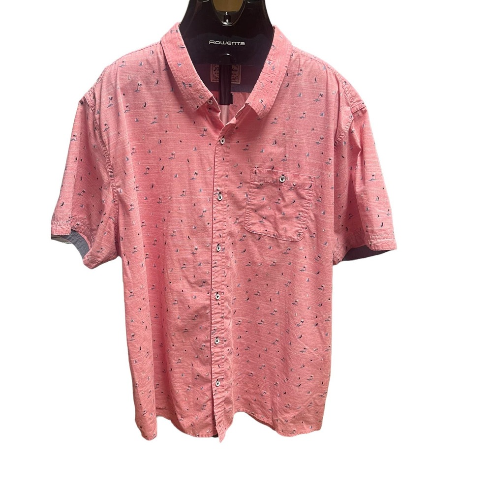 Pink Flag and Anthem Short Sleeve Casual Button Down Palm tress sailboat 3XL